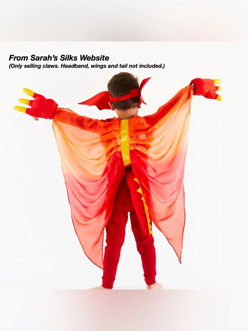 NWT: SARAH’S SILKS DINOSAUR CLAWS IN RED & YELLOW (OS)